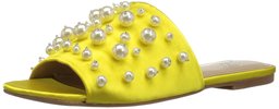 Amazon Brand - The Fix Women's Faris Flat Slide Sandal with Pearls, sunshine satin, 7.5 B US