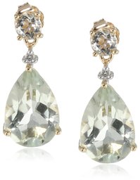 10k Yellow Gold Green Garnet and Diamond Drop Earrings (.02 cttw, I-J Color, 12-13 Clarity)