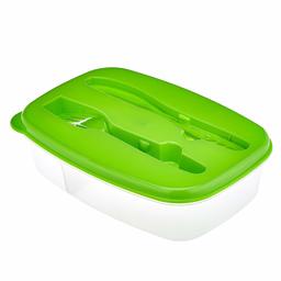 Amazon Brand - Solimo Rectangular Lunch Box with Fork and Knife, 1.2 Litre, Green