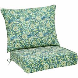 Amazon Basics Deep Seat Patio Seat and Back Cushion Set - Green/Blue Flower