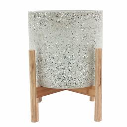 Amazon Brand – Rivet Terrazzo Planter with Wood Stand, 16.5