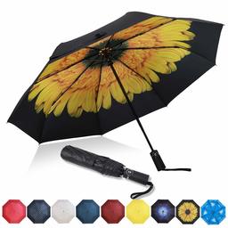 Eono by Amazon - Parapluies Pliants Parapluie Compact Incassable - Coupe-Vent, Léger, Revêtement en Teflon, Voilure Renforcée, Manche Ergonomique, Parapluie de Voyage Automatique, Tournesol