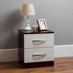 Amazon Brand - Movian High Gloss 2 Drawer Bedside Cabinet, White and Walnut, 47 x 40 x 36 cm