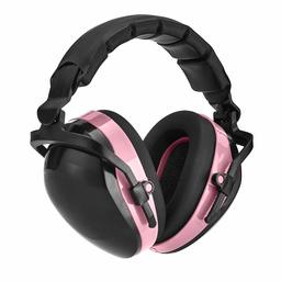 AmazonBasics Casque de protection anti-bruit, avec mousse douce et oreillettes pivotantes, réduction du bruit et protection de l’audition, pour les chantiers ou les salles de tir, Noir et rose