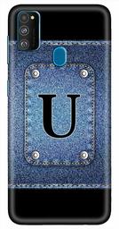 Amazon Brand - Solimo Designer Button Jeans Alphabet-U 3D Printed Hard Back Case Mobile Cover for Samsung Galaxy M21 / M30s