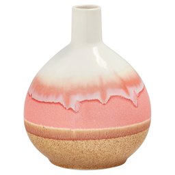 Amazon Brand – Stone & Beam Modern Round Ceramic Home Decor Flower Vase - 7 Inch, Coral White Tan