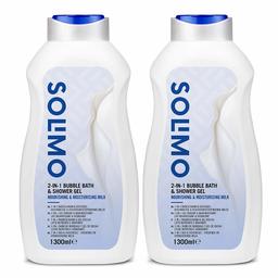 Marca Amazon - Solimo Baño de espuma y gel de ducha 2 en 1 - Leche rica e hidratante - Pack de 2 (1300ml x 2)