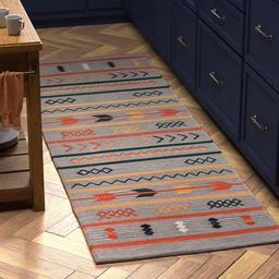 Amazon Brand – Stone & Beam Casual Geometric Cotton Area Rug, 5 x 8 Foot, Flatweave, Grey, Orange, Blue