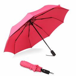 Eono by Amazon - Paraguas Plegable Automático Impermeable, Paraguas de Viaje Compacto a Prueba de Viento, Folding Umbrella, Recubrimiento de Teflón, Dosel Reforzado, Mango Ergonómico, Borgoña