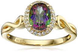 Yellow Gold-Plated Sterling Silver Ring with Mystic Fire Topaz and Created White Sapphire, Size 7