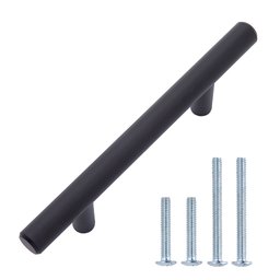 AmazonBasics Lot de 10 poignées de placard Barres style européen (diamètre 12,7 mm), Longueur : 13,66 cm (espacement des trous de 7,62 cm), Noir