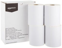 AmazonBasics Multi-Purpose Labels for Label Printers, White, 4'' x 6'', 220 Labels per Roll, 4 Rolls