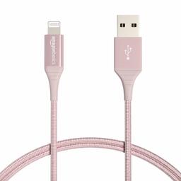 AmazonBasics Lightning to USB A Double Nylon Braided Advanced Collection MFi Certified Charging Cable for iPhone Rose Gold 36 Inch