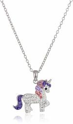 Silver Plated Crystal Purple Unicorn Pendant Necklace, 18