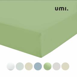 UMI 100% Cotton Plain Satin Quality Fitted Sheet (Super King, Sage)