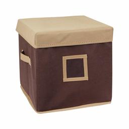 Amazon Brand - Solimo Fabric Storage Box with Lid, Small, Beige and Brown