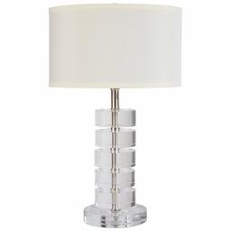 Amazon Brand – Stone & Beam Modern Crystal Glass Cylinder Disc Table Desk Lamp With Bulb And White Shade - 12 x 12 x 19.5 Inches