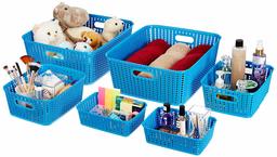 Amazon Brand - Solimo 6 Piece Storage Basket Set, Blue