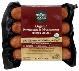 WHOLE FOODS MARKET Organic Mushroom Parmesan Chicken Sausage, 12 OZ