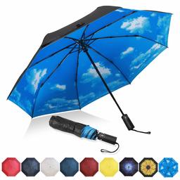 Eono by Amazon - Parapluies Pliants Parapluie Compact Incassable - Coupe-Vent, Léger, Revêtement en Teflon, Voilure Renforcée, Manche Ergonomique, Parapluie de Voyage Automatique, Ciel