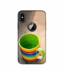 Amazon Brand - Solimo Designer Multicolor Cup 3D Printed Hard Back Case Mobile Cover for Apple iPhone X (Logo Cut)