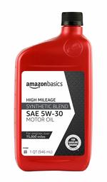 AmazonBasics High Mileage Motor Oil - Synthetic Blend - 5W-30 - 1 Quart-6 Pack (Renewed)