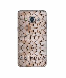 Amazon Brand - Solimo Designer No Hate On Wooden Block 3D Printed Hard Back Case Mobile Cover for Samsung Galaxy J3 Pro