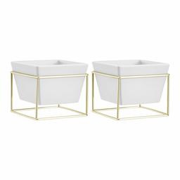 AmazonBasics Tabletop Planter, Square - White/Brass (2-Pack)