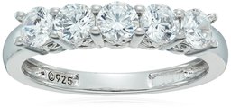 Platinum-Plated Sterling Silver Round-Cut 5-Stone Ring made with Swarovski Zirconia (1.25 cttw), Size 6