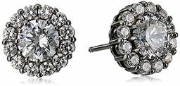 Sterling Silver Rhodium Plated Cubic Zirconia Clear Color Round Cut Halo Stud Earrings