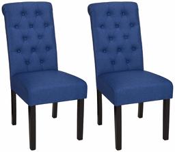 AmazonBasics Classic Fabric Tufted Dining Chair with Wooden Legs - Set of 2, Blue