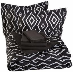 AmazonBasics 7-Piece Bed-in-A-Bag - Full/Queen, Black Aztec (Renewed)