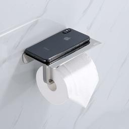 Umi. by Amazon - Toilet Paper Roll Holder with Shelf Stainless Steel Mirror Surface Wall Mounted Drilling Folding Non Slip Design for Bathroom Washroom Silver