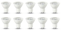 AmazonBasics - Bombilla LED GU10, 3 W equivalente a 35 W, 230 lúmenes, no regulable - 10 unidades