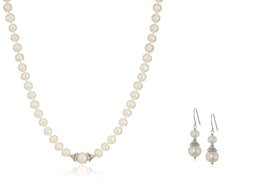 Hand Knotted White Genuine Freshwater Cultured 6mm Pearl Necklace and Drop Earrings Jewelry Set