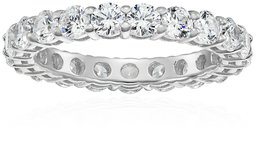 Platinum-Plated Sterling Silver All-Around Band Ring set with Round Swarovski Zirconia (3 cttw), Size 8