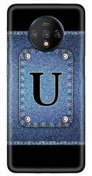 Amazon Brand - Solimo Designer Button Jeans Alphabet-U 3D Printed Hard Back Case Mobile Cover for OnePlus 7T