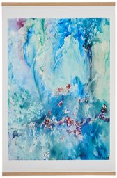 Amazon Brand – Rivet Aqua and Turquoise Abstract Waters Print with Oak Hanger, 18