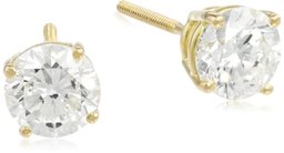 IGI Certified 18k Yellow Gold, Round-Cut, Diamond 4-Prong Studs (2 cttw, H-I Color, SI1-SI2 Clarity)