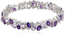 Sterling Silver Genuine Amethyst and White Topaz Tonal Gemstone Bracelet, 7.25