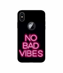 Amazon Brand - Solimo Designer No Bad Vibes 3D Printed Hard Back Case Mobile Cover for Apple iPhone X (Logo Cut)