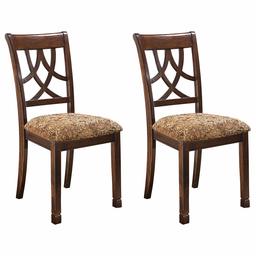 Ashley Furniture Signature Design - Leahlyn Dining Upholstered Side Chair - Pierced Splat Back - Set of 2 - Medium Brown