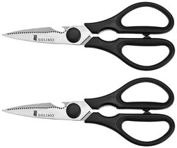 Amazon Brand - Solimo Premium High-Carbon Stainless Steel Detachable Kitchen Scissors Set, Set of 2, Silver