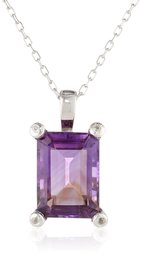 Sterling Silver Amethyst with White Topaz Accent Pendant Necklace