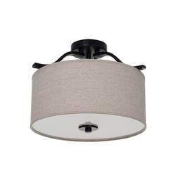 Amazon Brand – Ravenna Home Classic Fabric Semi-Flushmount Ceiling Pendant Light Fixture with 3 LED Light Bulbs - 15 x 15 x 11.5 Inches, Dark Bronze