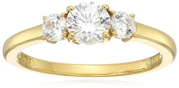 Amazon CollectionYellow Gold Plated Sterling Silver Swarovski Zirconia Round 3-Stone Ring, Size 8