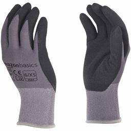 AmazonBasics Micro-Foam Nitrile Coated Work Gloves, Nylon Liner Fiber, Touch Screen, Grey, Size 6, XS, 12-Pair