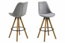 Marque Amazon - Movian Arendsee - Lot de 2 tabourets de bar, 55 x 48,5 x 111,5 cm (longueur x largeur x hauteur), Gris clair/ pieds en hévéa finition chêne huilé