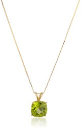 14k Yellow Gold Cushion Checkerboard Peridot Pendant Necklace (8mm)