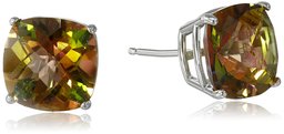 Amazon Collection14k White Gold Cushion Checkerboard Cut Magic Topaz Studs (8mm)